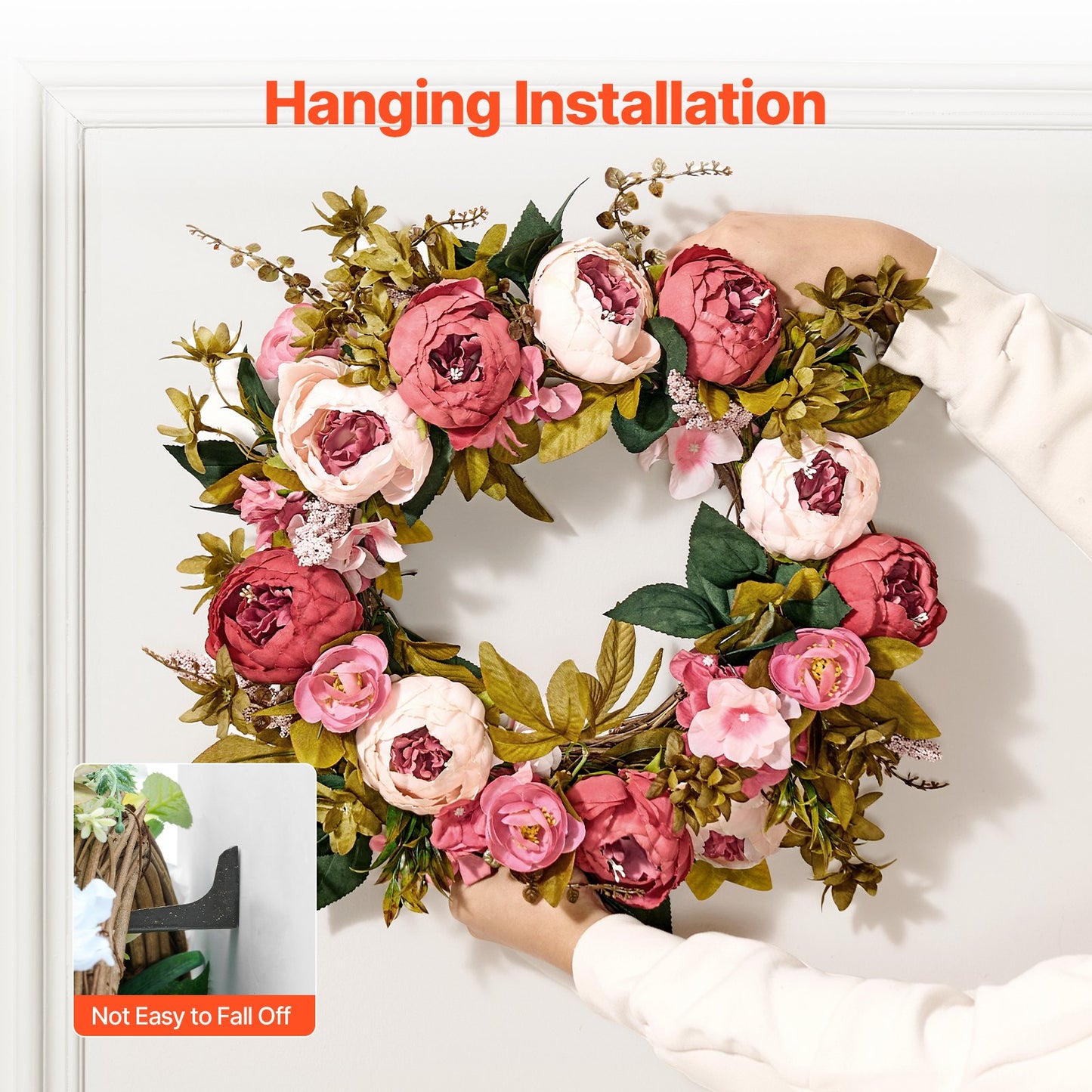 Artificial decorative wreath 19 in pink peonies hydrangeas all year round