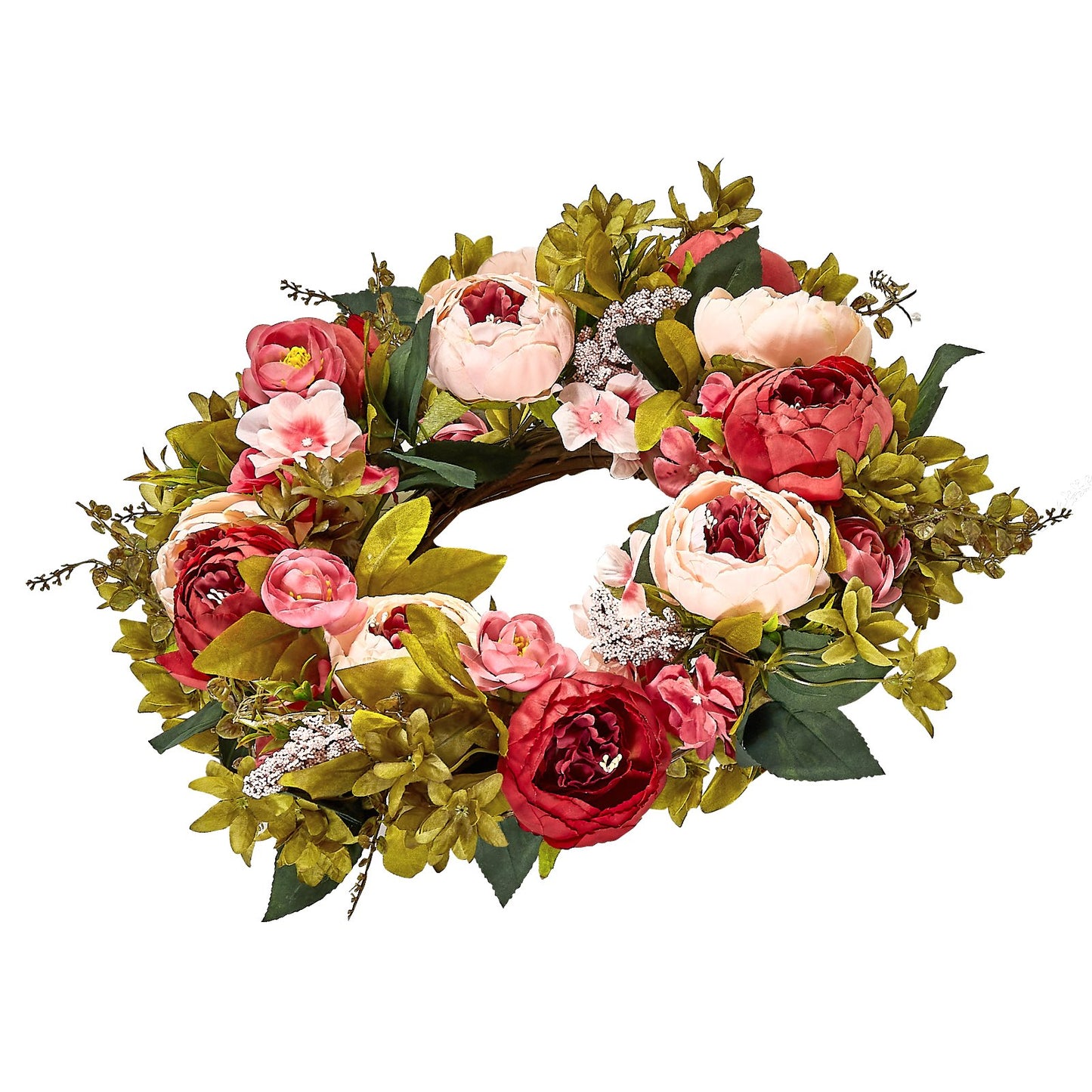 Artificial decorative wreath 19 in pink peonies hydrangeas all year round