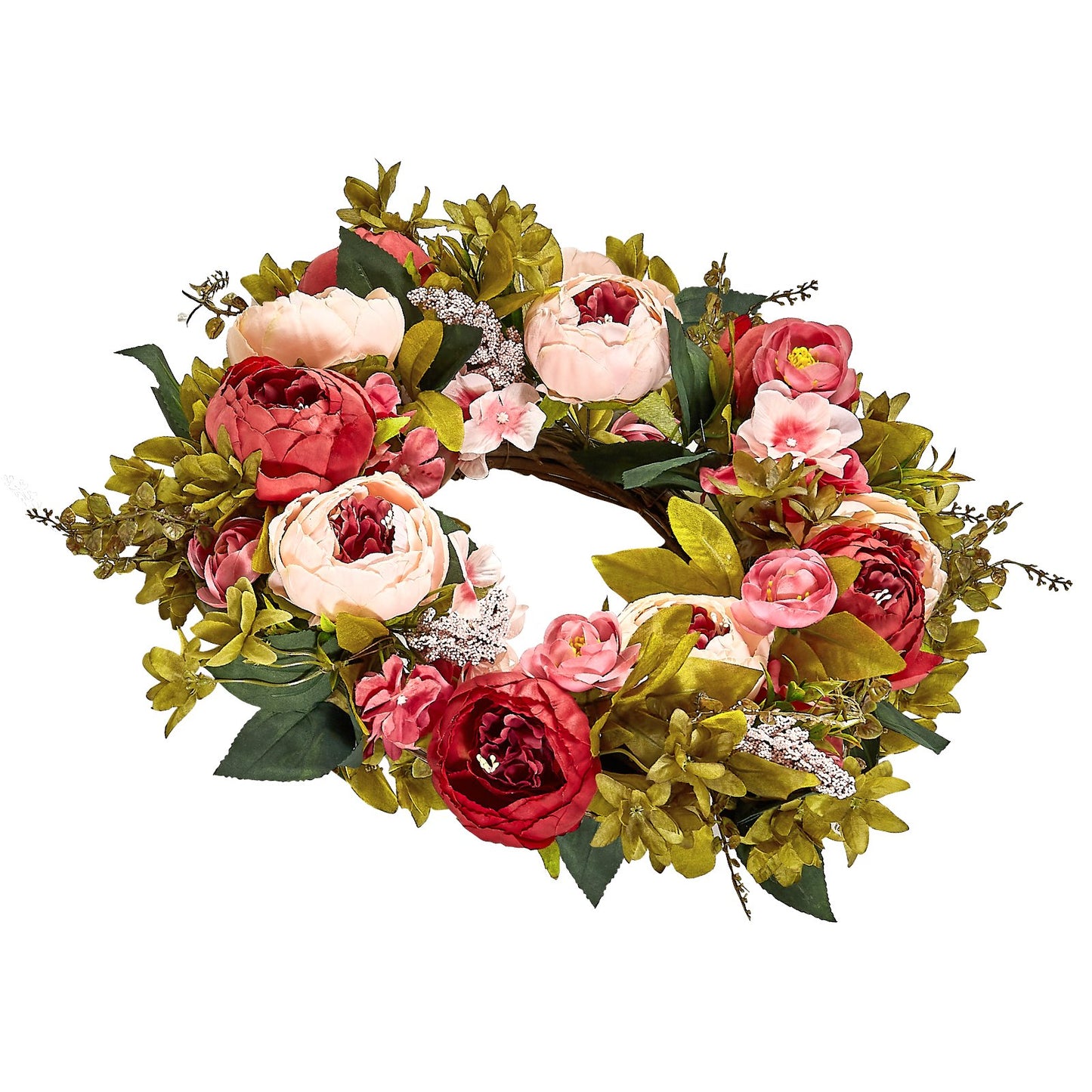 Artificial decorative wreath 19 in pink peonies hydrangeas all year round