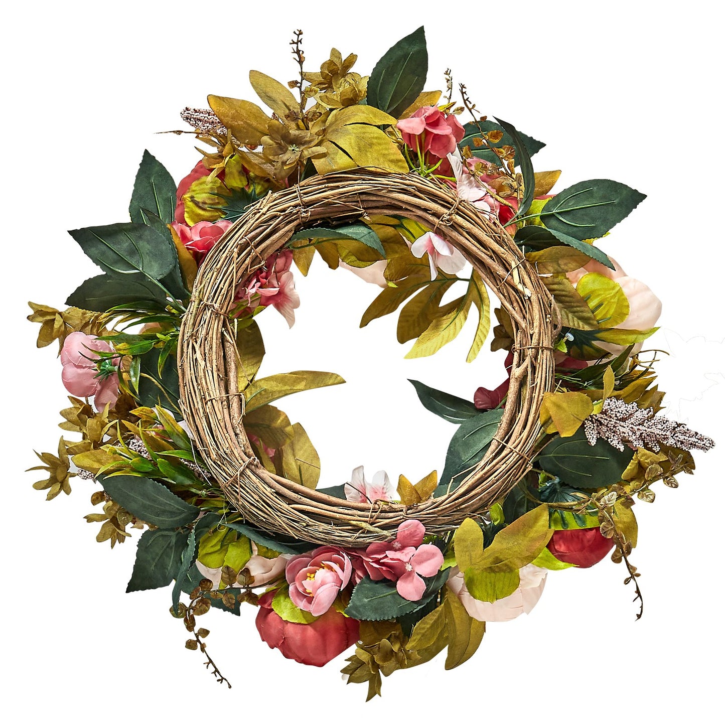 Artificial decorative wreath 19 in pink peonies hydrangeas all year round