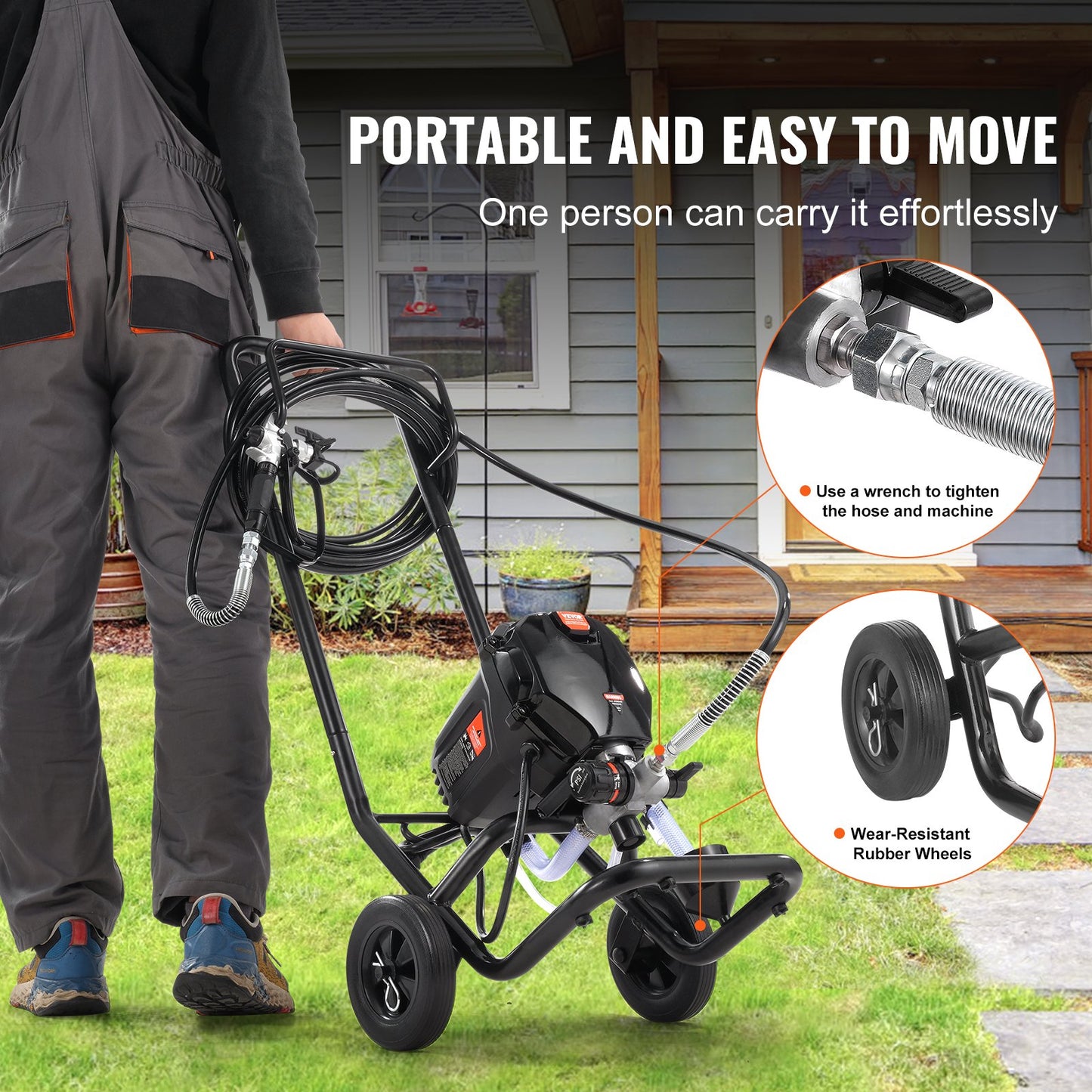 Stand Airless färgspruta, 750W 3000PSI Högeffektiv Elektrisk Airless-spruta med vagn, fin och jämn målningseffekt, färgsprutor för heminredning och exteriörmöbler och staket