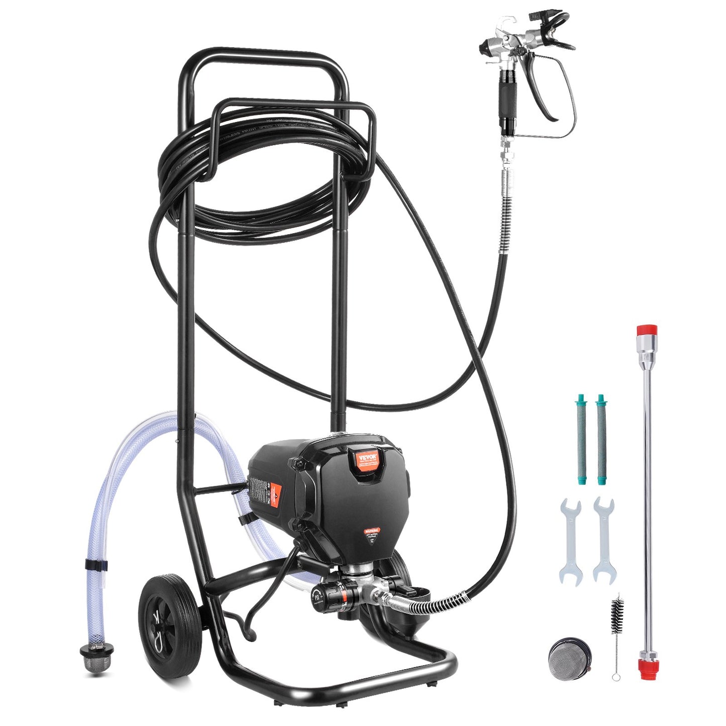 Stand Airless färgspruta, 750W 3000PSI Högeffektiv Elektrisk Airless-spruta med vagn, fin och jämn målningseffekt, färgsprutor för heminredning och exteriörmöbler och staket