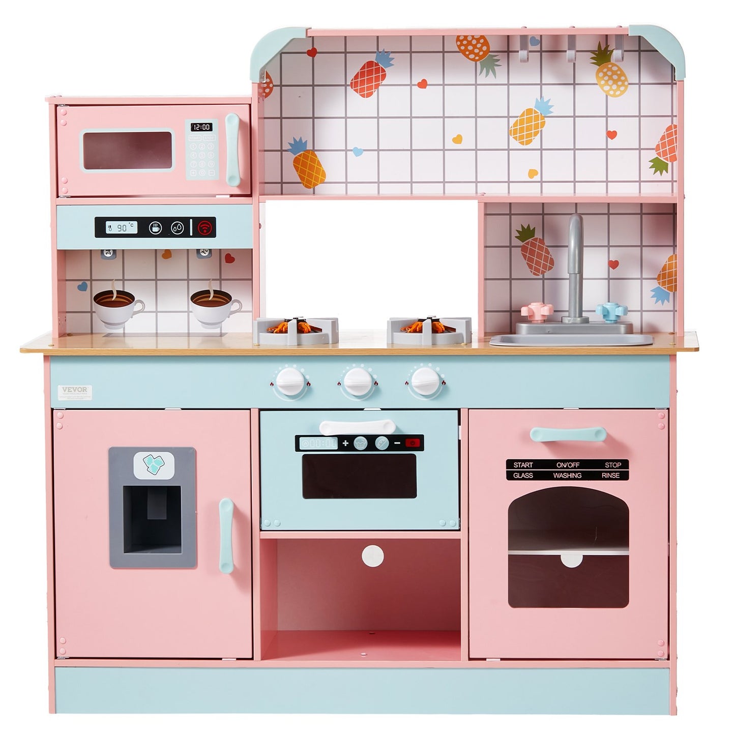 Kitchen Playset Kids Pretend Cooking Toy 24 Pieces Accessories Pink