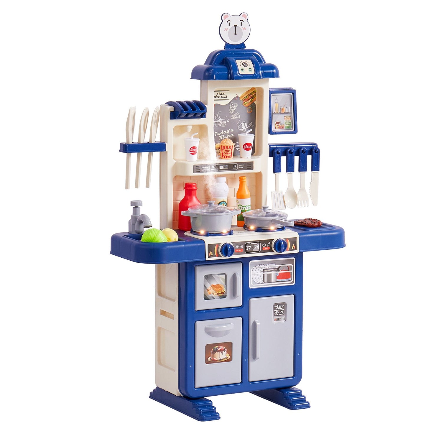 Kitchen Playset Kids Pretend Cooking Toy 48 Pieces Accessories Blue