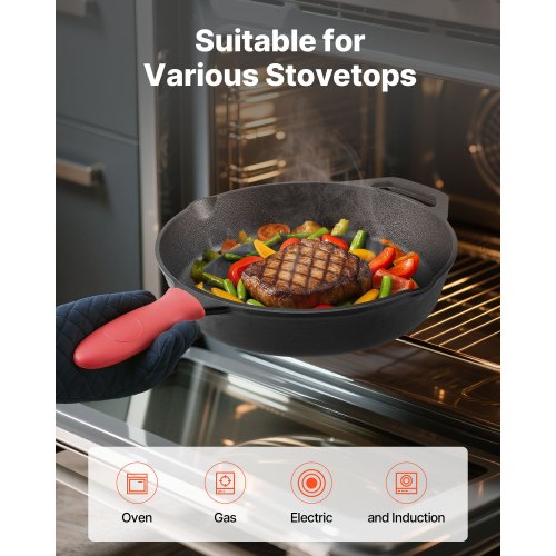 4-delat stekpannaset i gjutjärn, 155 205 260 305 mm, handtag, svart