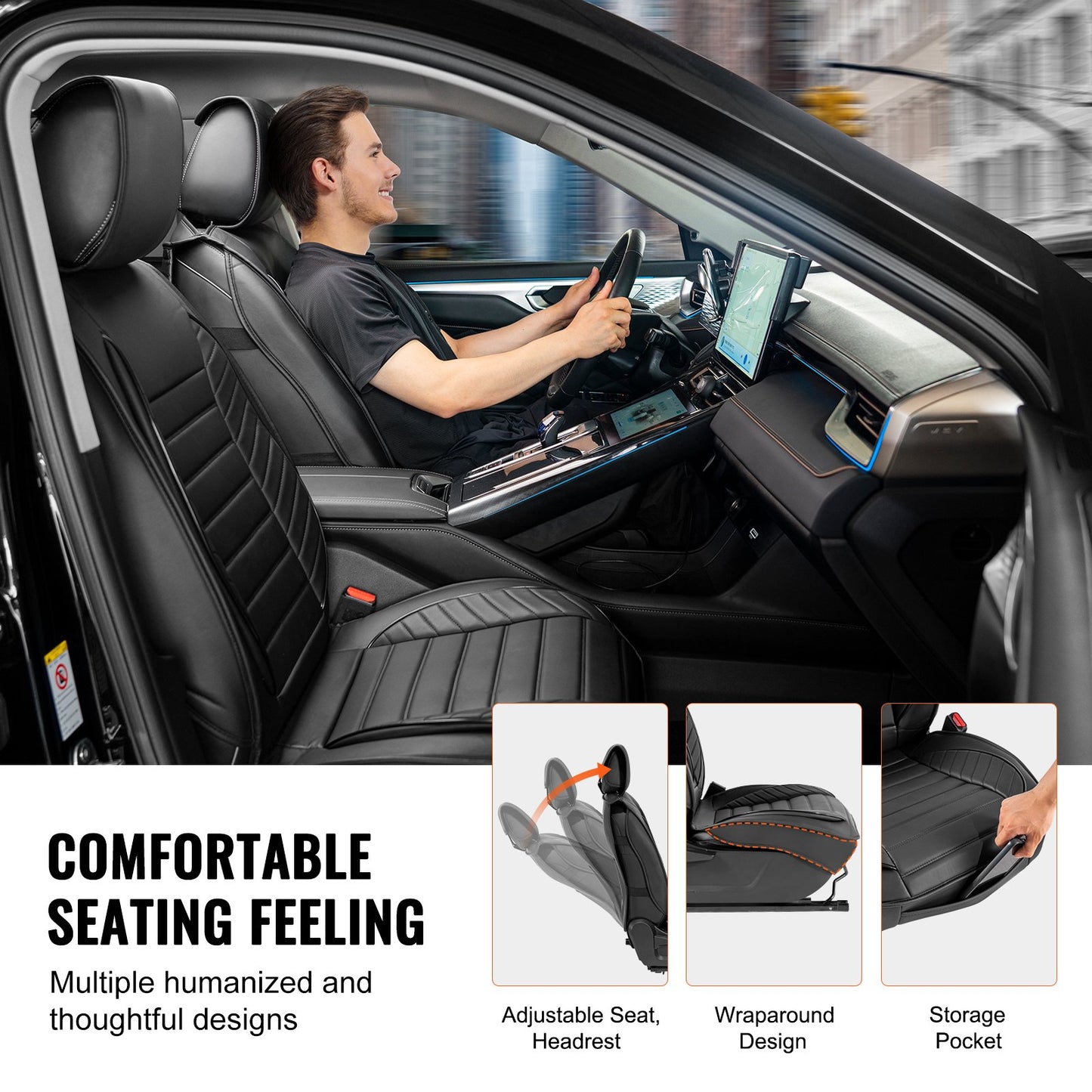 Sitzbezüge, Universal-Autositzbezüge, Komplettset, Vorder- und Rücksitze, 9-teilige Kunstleder-Sitzbezüge, halbgeschlossenes Design, abnehmbare Kopfstütze und Airbag-kompatibel, für die meisten Autos, SUVs und LKWs