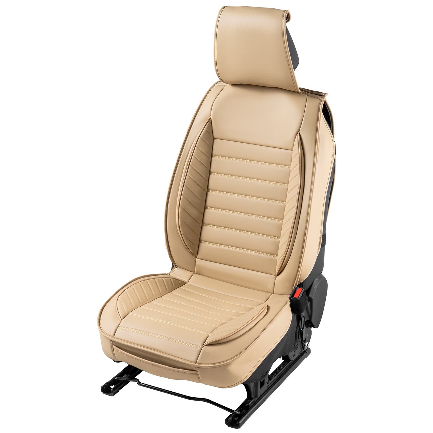 Sitzbezüge, Universal-Autositzbezüge Vordersitze, 2 Stück Kunstleder-Sitzbezüge, Halbgeschlossenes Design, Abnehmbare Kopfstütze und Airbag-kompatibel, für die meisten Autos, SUVs und LKWs Beige