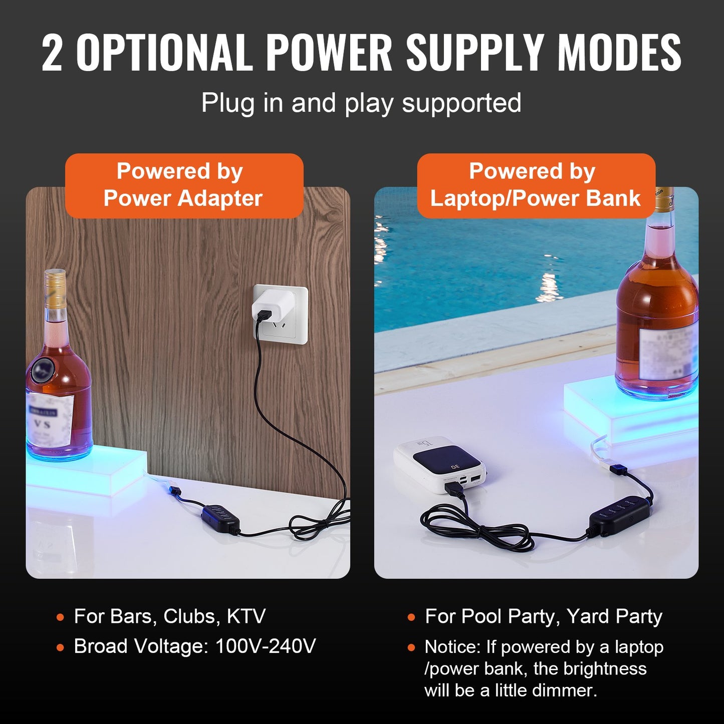 Wall Mounted LED Illuminated Liquor Bottle Display Home Bar Shelf 24" 1-Step