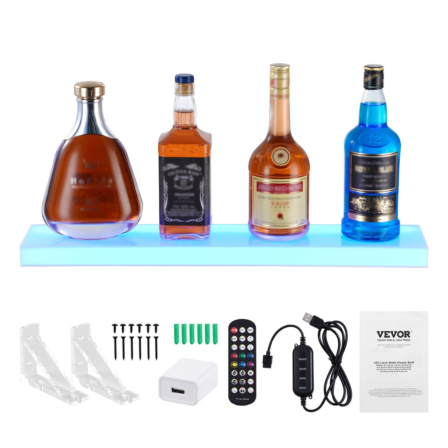 Wall Mounted LED Illuminated Liquor Bottle Display Home Bar Shelf 24" 1-Step