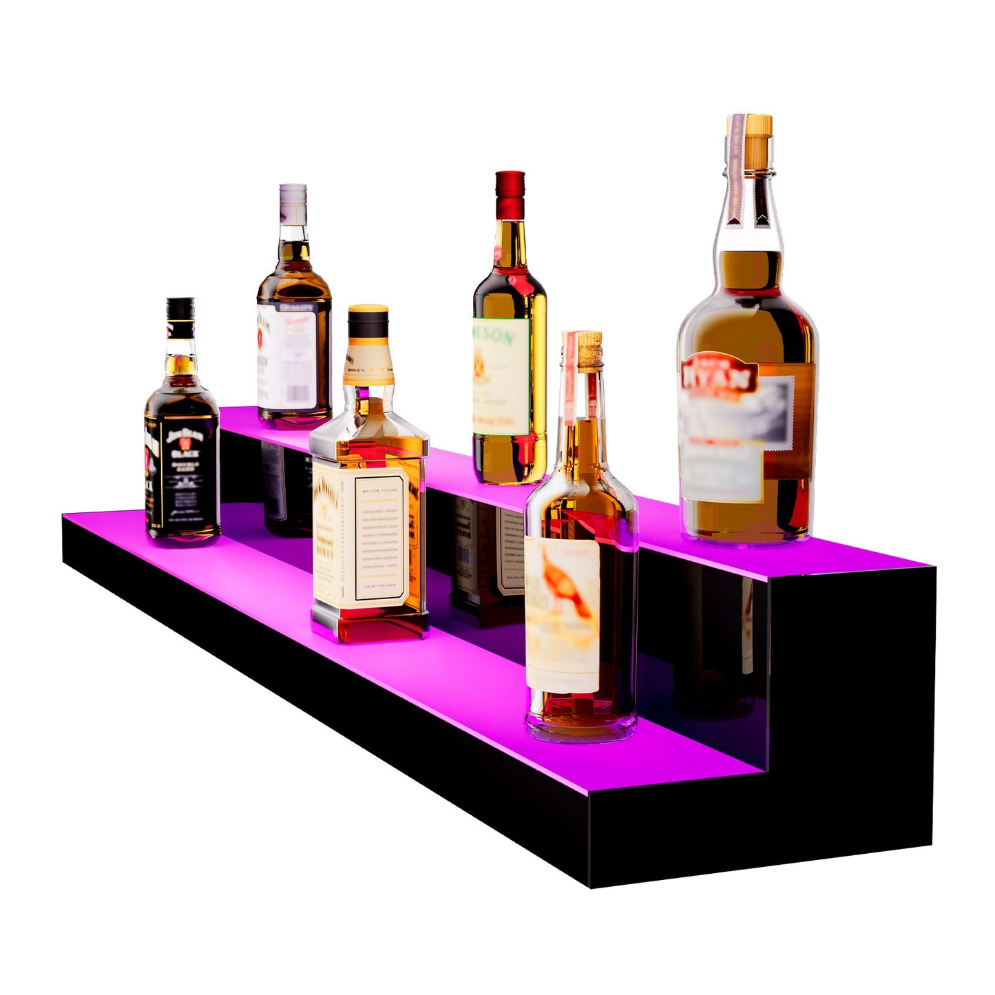LED Illuminated Liquor Bottle Display Bar Shelf RF & App Control 48" 2-Step