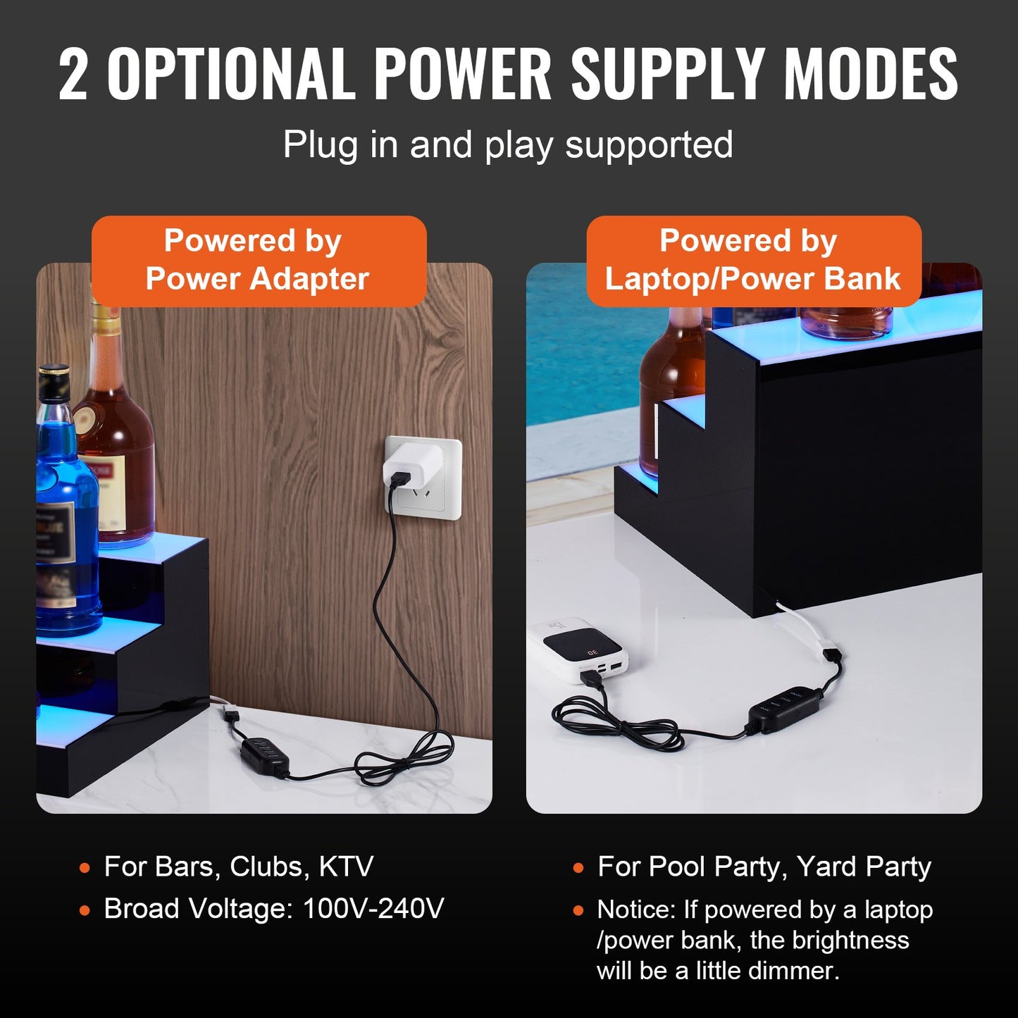 LED Illuminated Liquor Bottle Display Bar Shelf RF & App Control 48" 3-Step