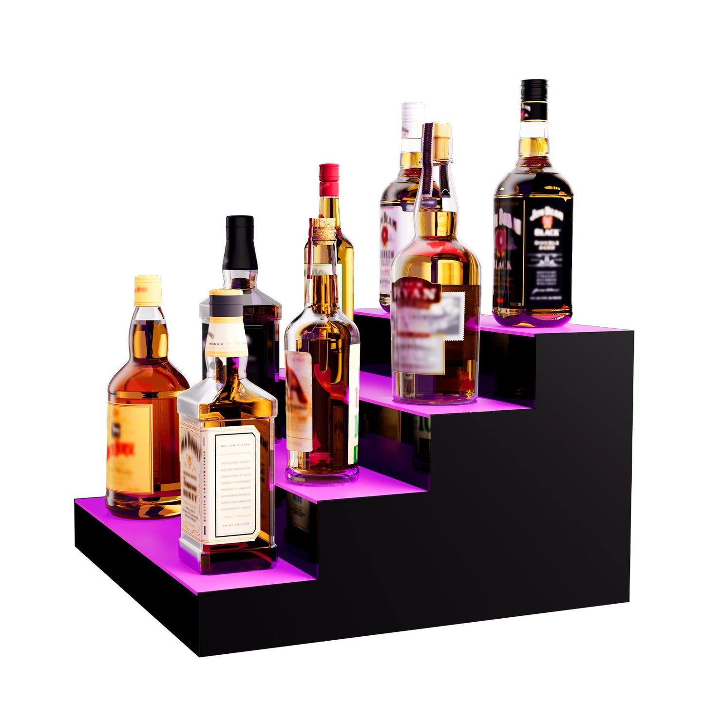 LED Illuminated Liquor Bottle Display Bar Shelf RF & App Control 16" 4-Step