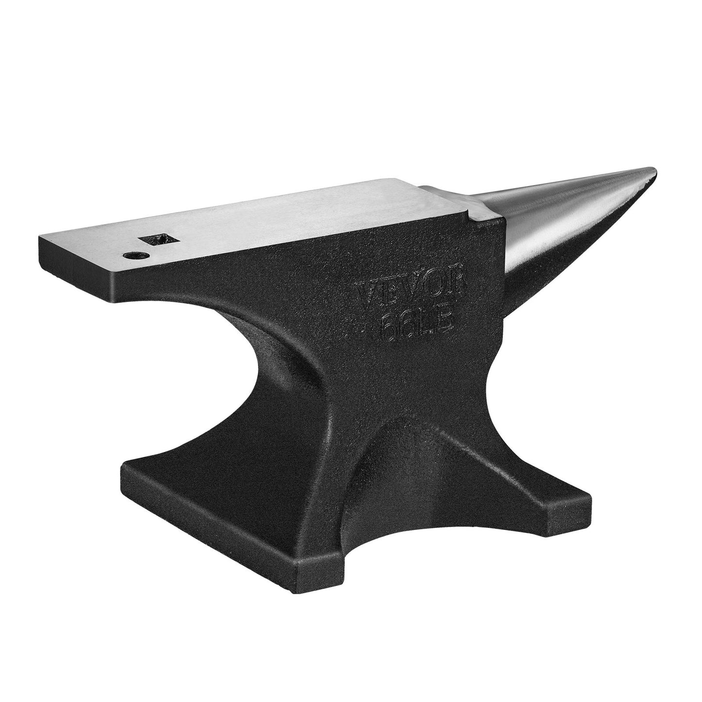 Anvil with one horn, 66 kg cast steel anvil, high hardness anvil, robust round horn anvil blacksmith, large worktop and stable base, with round and square hole, metal blacksmith tool for bending and shaping