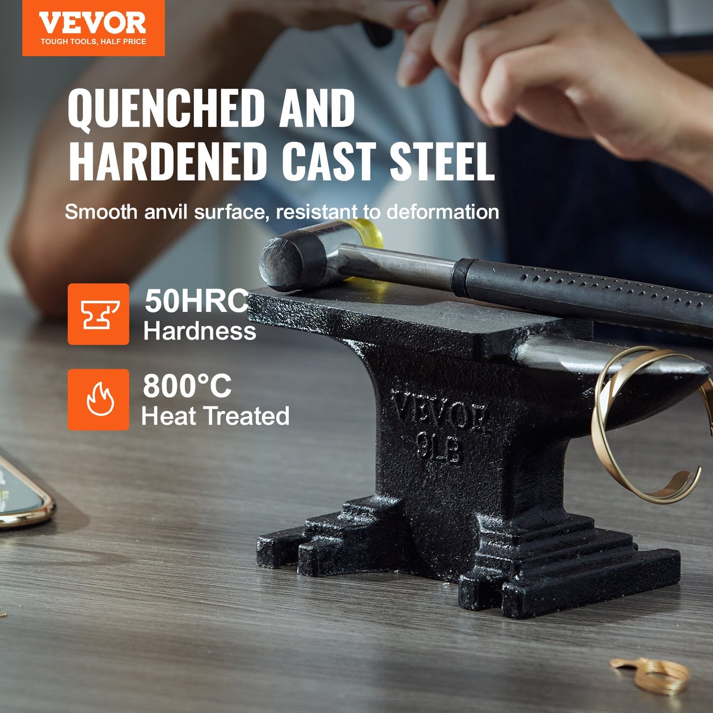 Enkelhornsstäd, 8,8 kg gjutstålstäd, städsmed med hög hårdhet, robust rundhornsstäd, kompakt design och stabil bas, smidesverktyg och utrustning, metallsmedsverktyg för bockning och formning