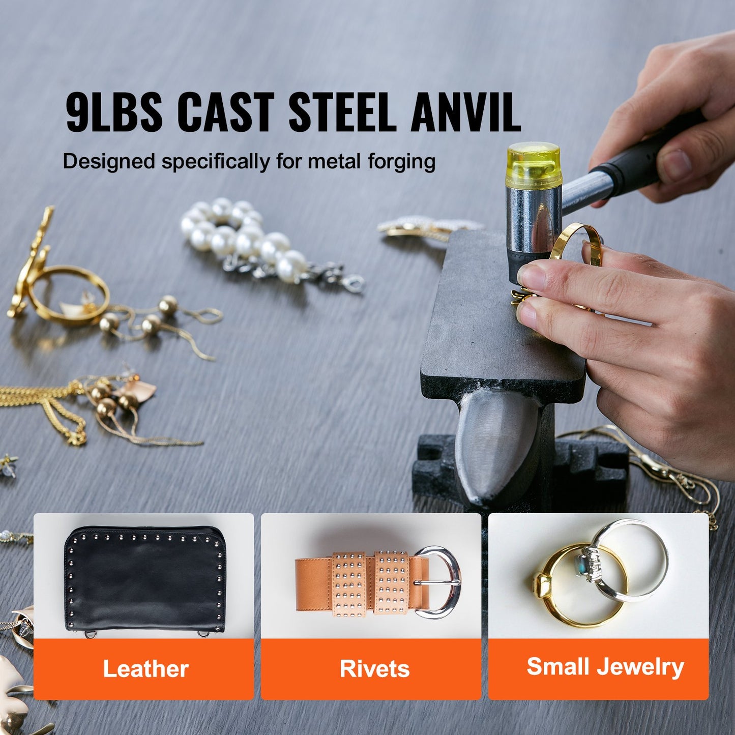 Enkelhornsstäd, 8,8 kg gjutstålstäd, städsmed med hög hårdhet, robust rundhornsstäd, kompakt design och stabil bas, smidesverktyg och utrustning, metallsmedsverktyg för bockning och formning