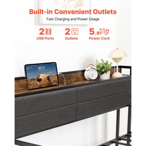 Metal daybed with double bed, pull-out bed and charging station