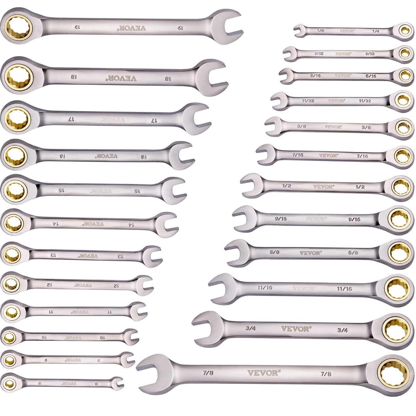 Combination Wrench Set 24 PCS SAE 1/4" - 7/8" Metric 8-19mm Organizer Rack