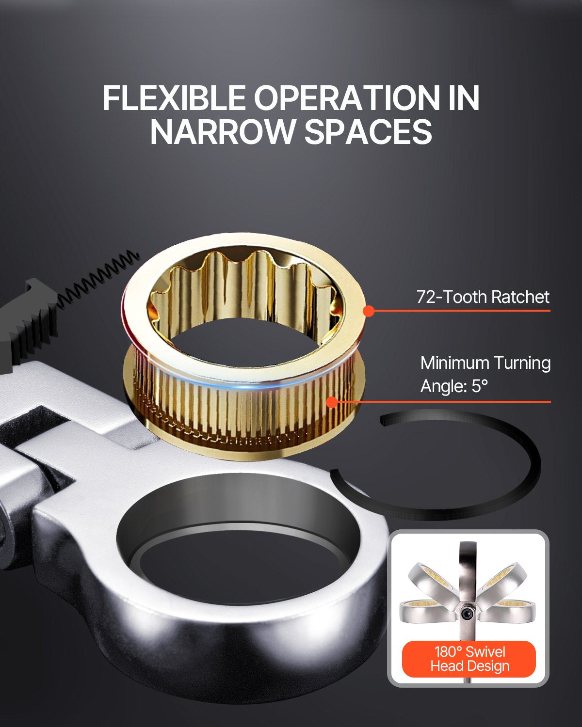 Flex-Head Ratchet Set 8 PC Metric 8 mm-17 mm with Roll-up bag