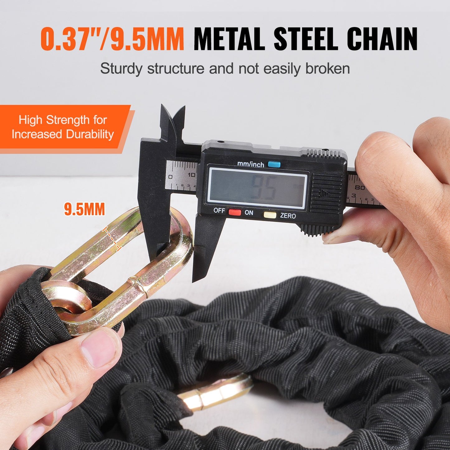 Bike Chain Lock 5,91 Ft Security Cykelkedjelås 9,5 mm Tjocklek Svart