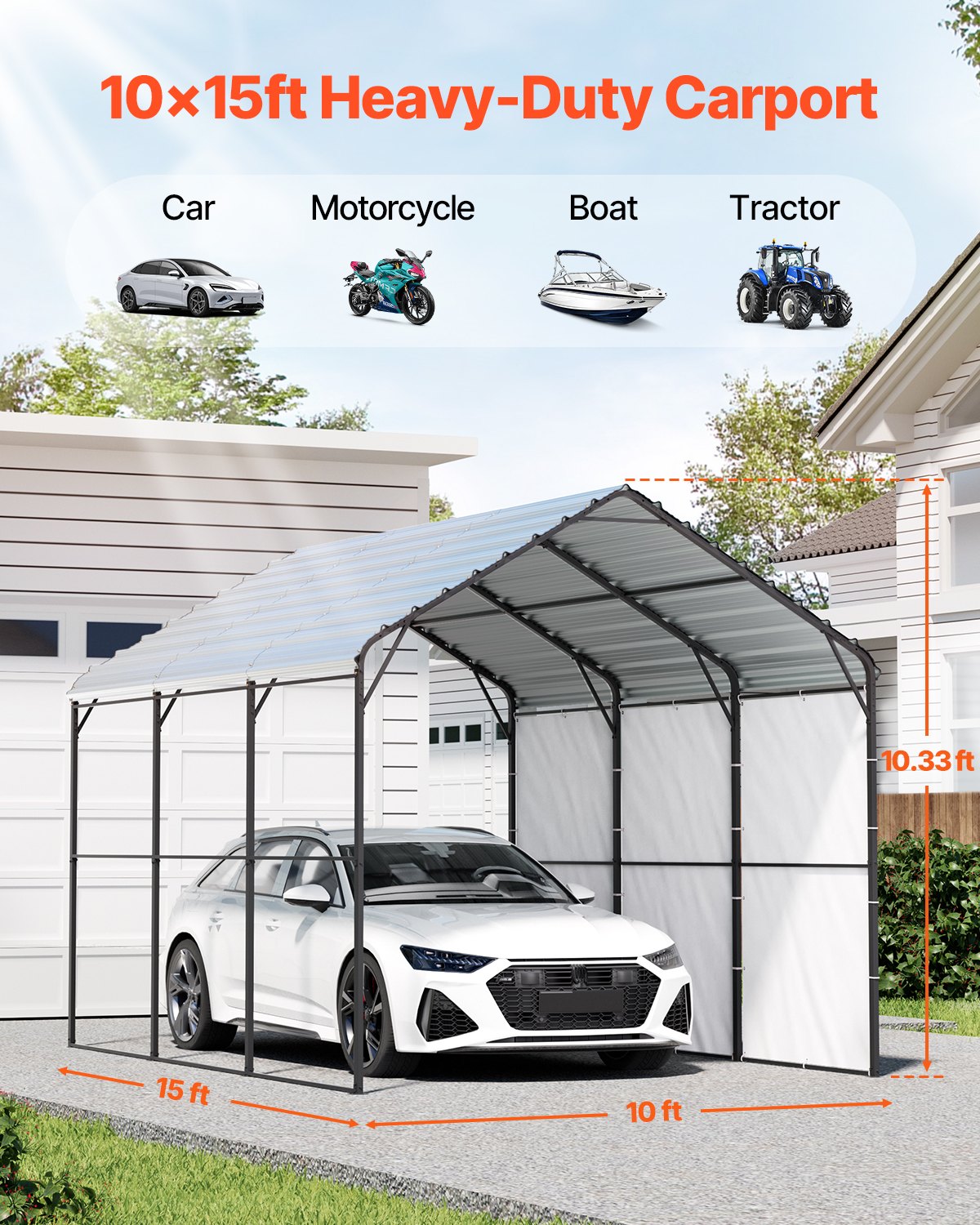 10' x 15' Metal Carport Heavy Duty Outdoor Car Shelter Garage for Boats