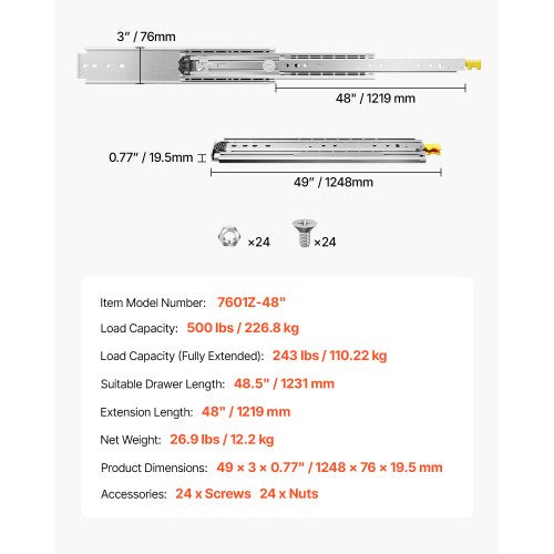 1 pair 18-60 inch soft-closing drawer slides ball bearing full extension | EU