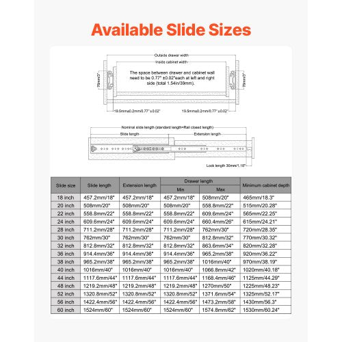 1 Par 18-60 i Soft-Close Låda Slides Kullager Full Extension | EU