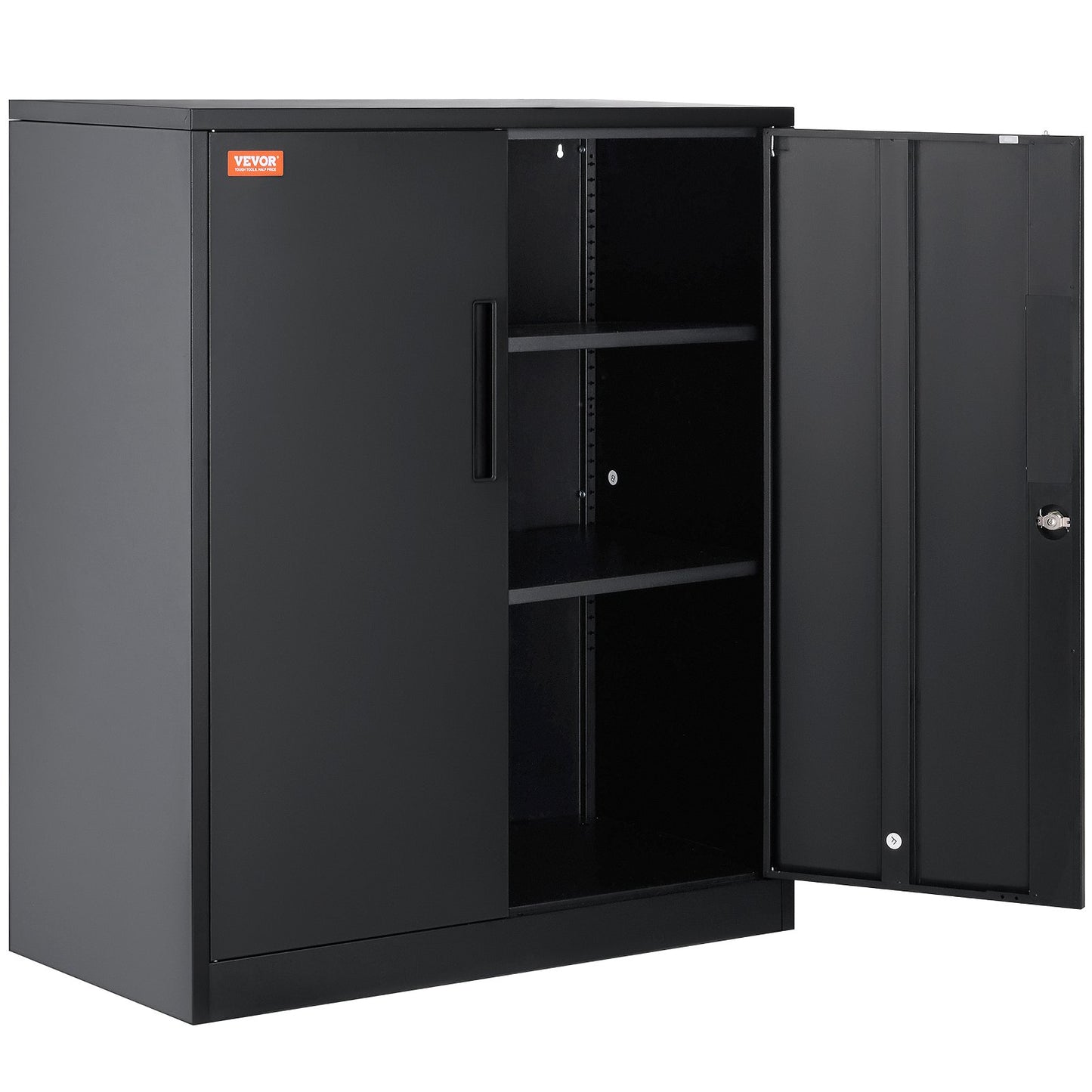 Metal Storage Cabinet with 2 Magnetic Doors and 4 Adjustable Shelves, 200 lbs Capacity Per Shelf, Locking Steel Storage Cabinet, 42'' Metal Cabinet with 3 Keys, for Office, Garage, Home, Black