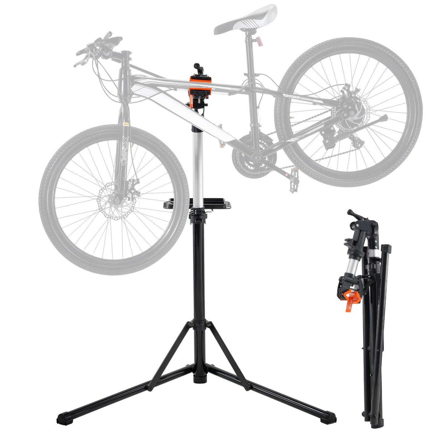 Cykelreparationsställ, 66 lbs kraftigt cykelreparationsställ i aluminium, justerbart arbetsställ för cykelunderhåll med magnetisk verktygsbricka Teleskoparm, hopfällbart cykelställ för hemmet, butiker