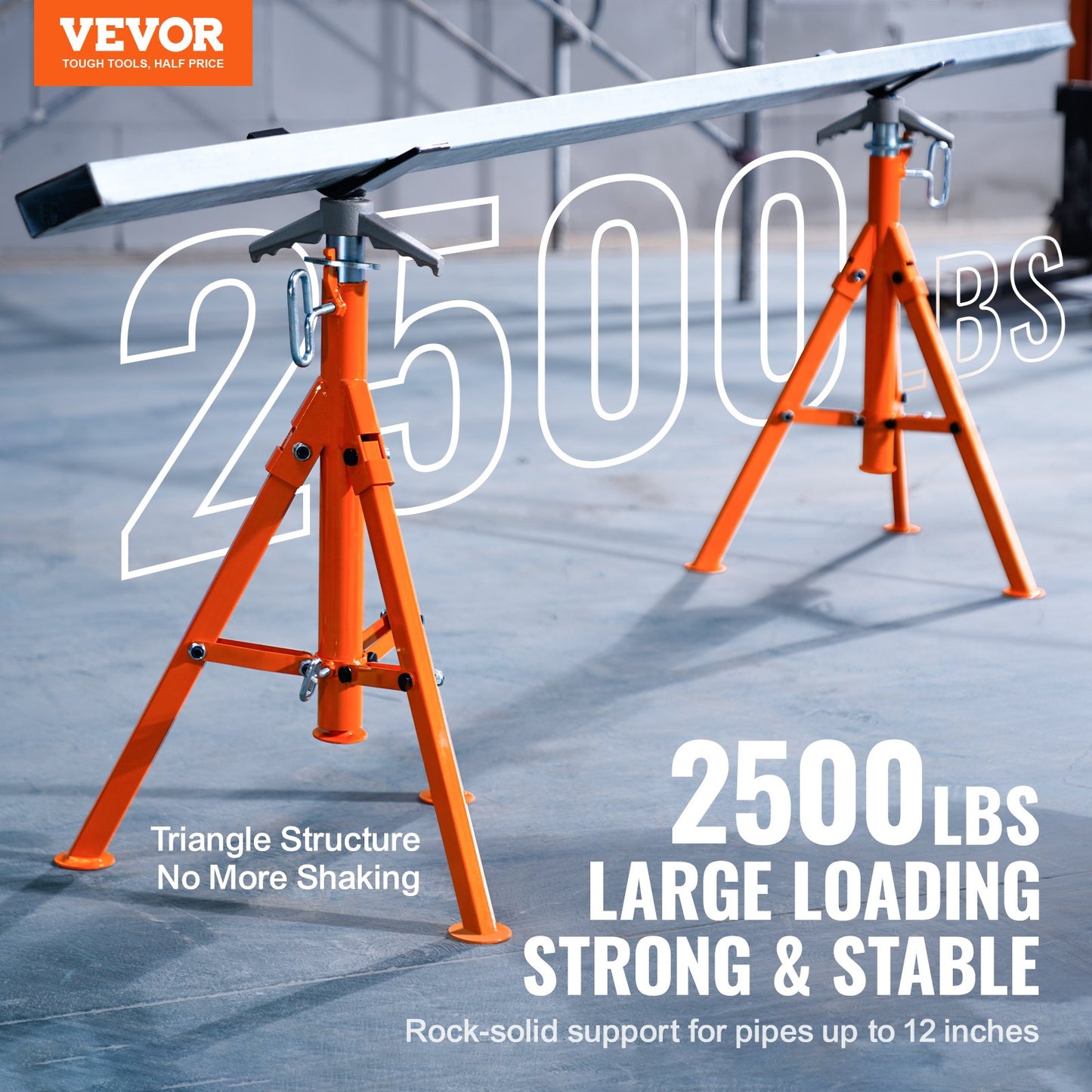 Pipe Stand, 2500LBS Heavy Duty Pipe Jack-stativ, 27,2"-52" Höjdjusterbar V Head Pipe Stand, 45# stål fällbar Jack Stand för 1/2-12 tums rör