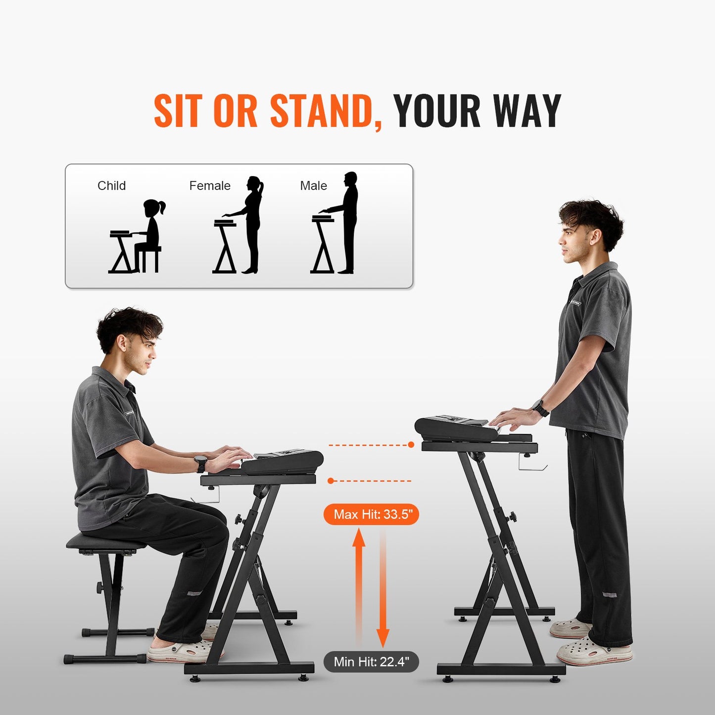 Piano Keyboard Stand and Bench Set, Z Style, Heavy Duty Digital Piano Music Stand and Seat, 250 lbs Capacity with Adjustable Piano Bench Width Height Wheels, Fits for 54-88 Keys Electric Pianos