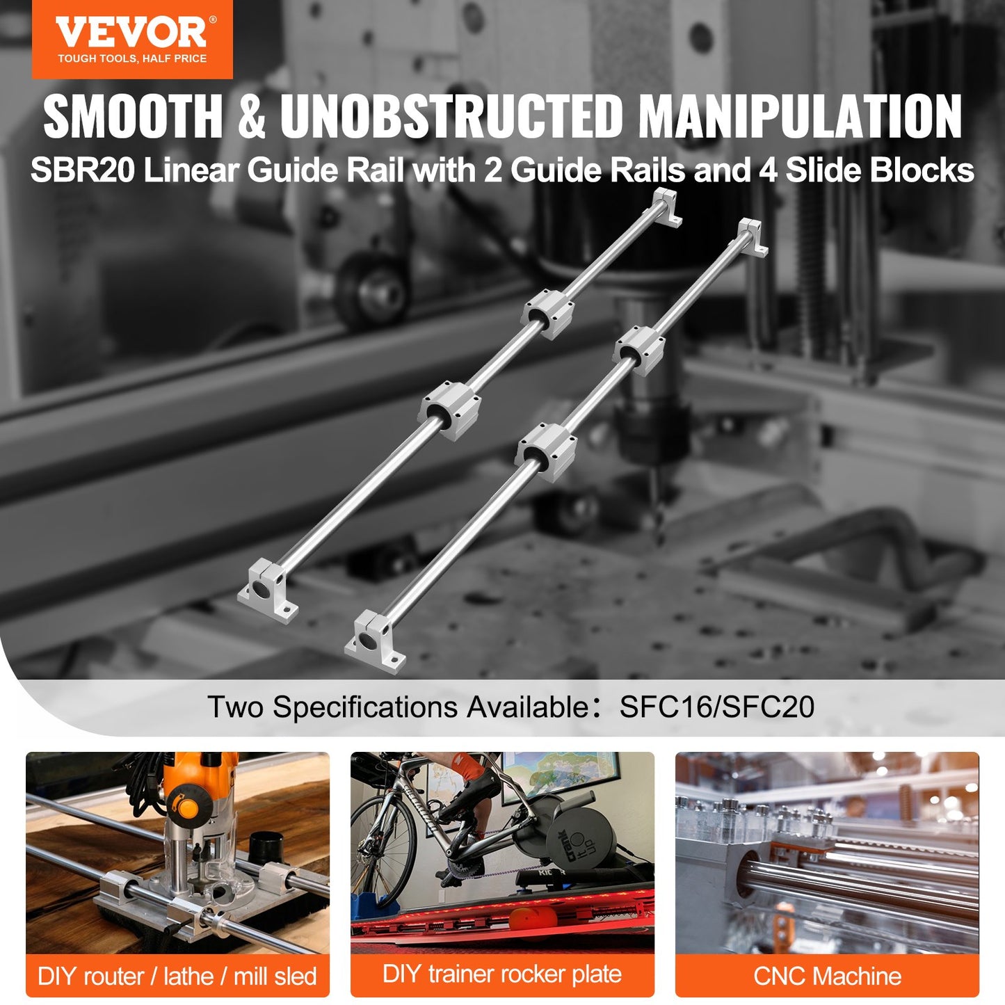 Linjära styrskenor, SFC20 1200 mm, 2 st 39,4 tum/1000 mm SFC20 styrskenor 4 ST SC20 glidblock 4 ST skenstöd, linjära skenor och lagersats för automatiserade maskiner CNC DIY-projekt