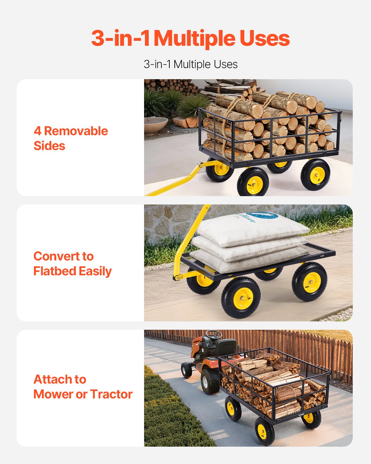 Steel Garden Cart 1400lb Capacity Heavy Duty Yard Wagon Cart 13in Tires
