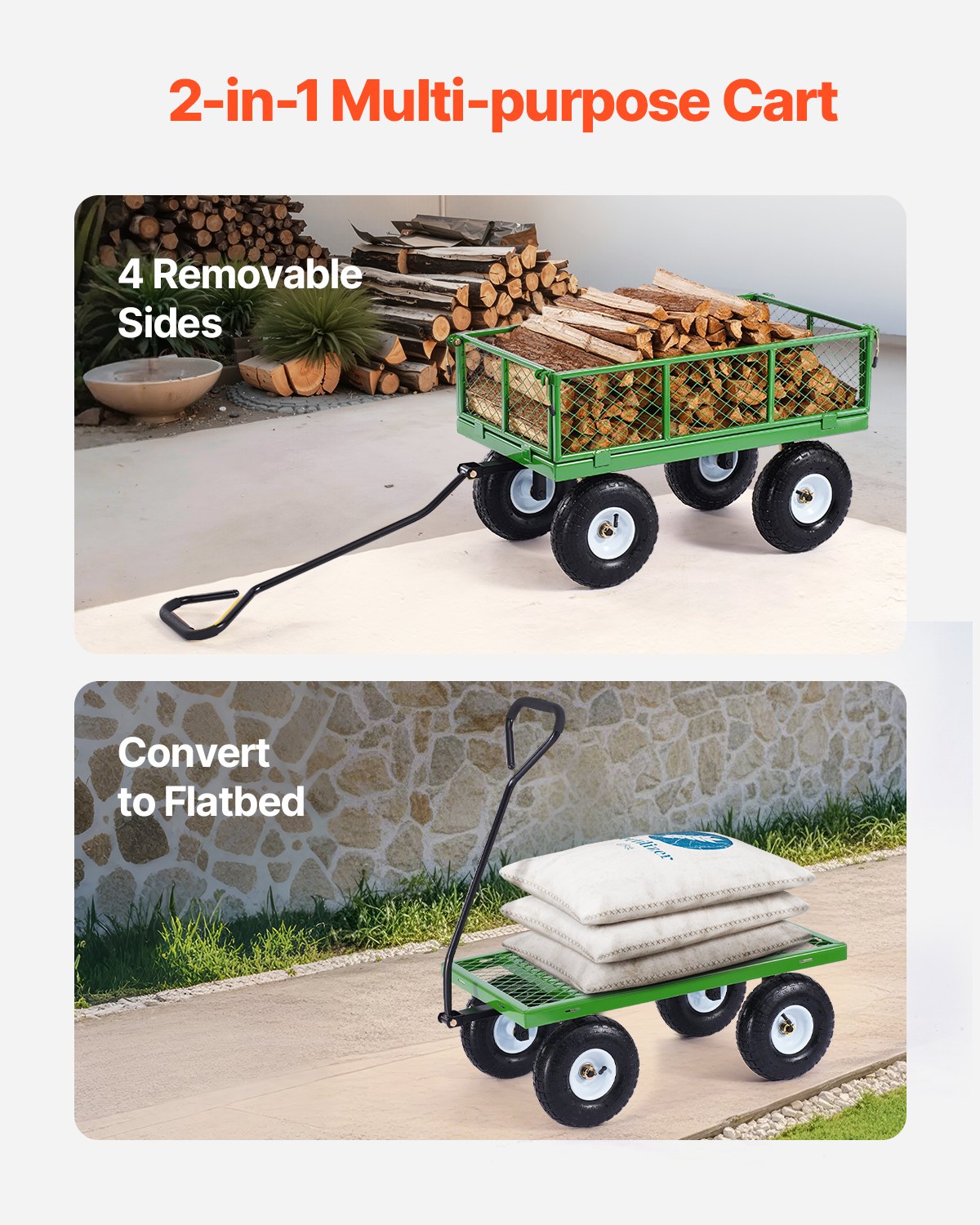 Steel Garden Cart 680lb Capacity Heavy Duty Yard Wagon Cart 10in Tires