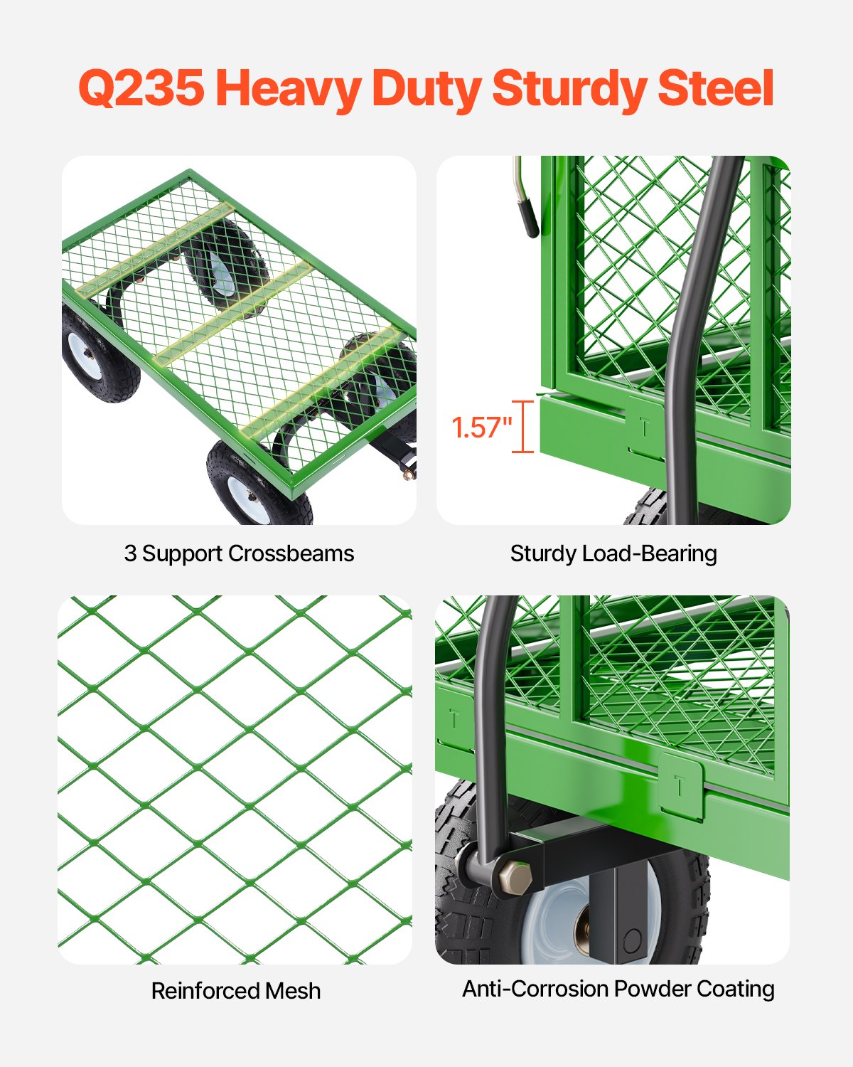 Steel Garden Cart 680lb Capacity Heavy Duty Yard Wagon Cart 10in Tires
