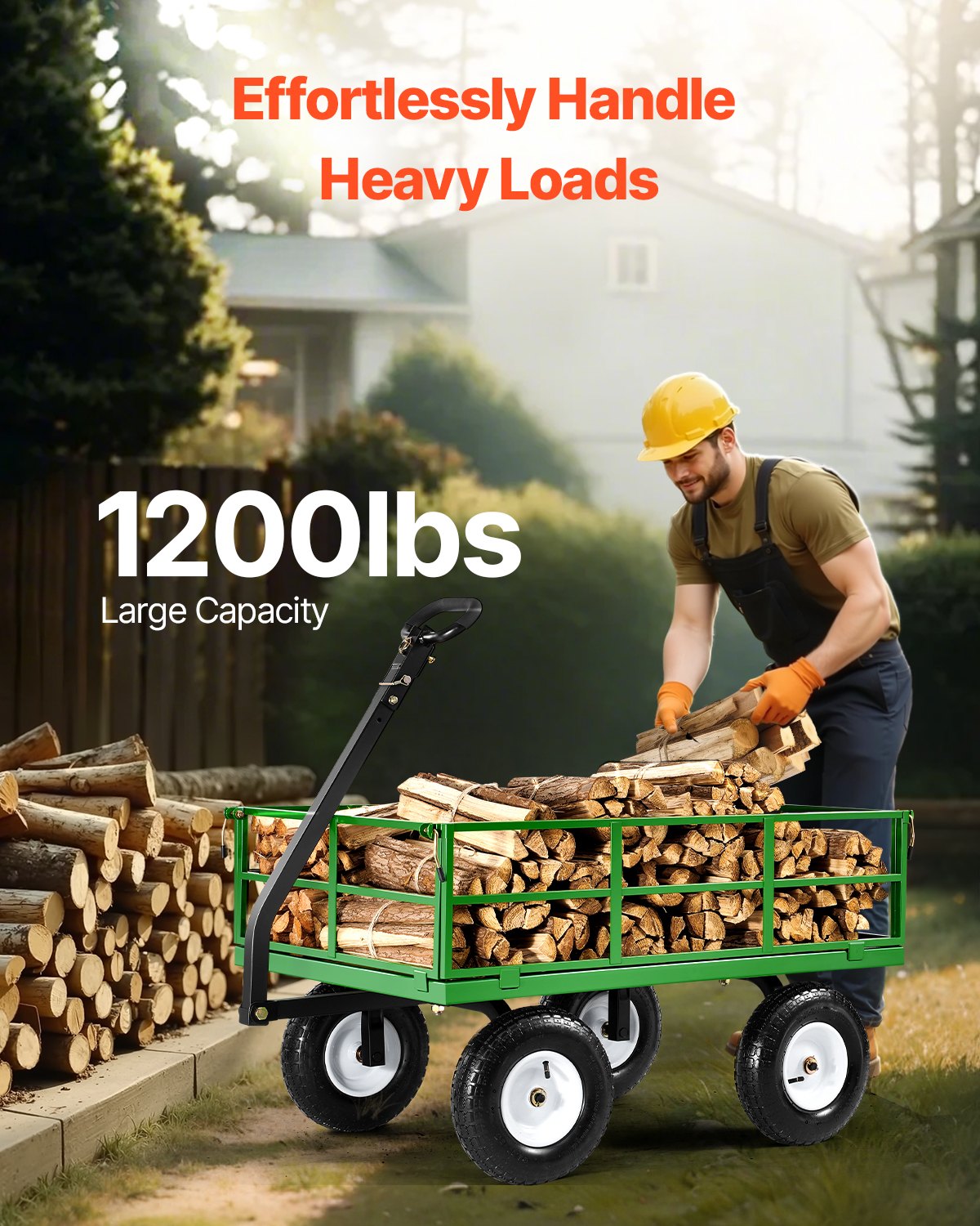 Steel Garden Cart 1200lbs Capacity Heavy Duty Wagon Cart 13in Tires