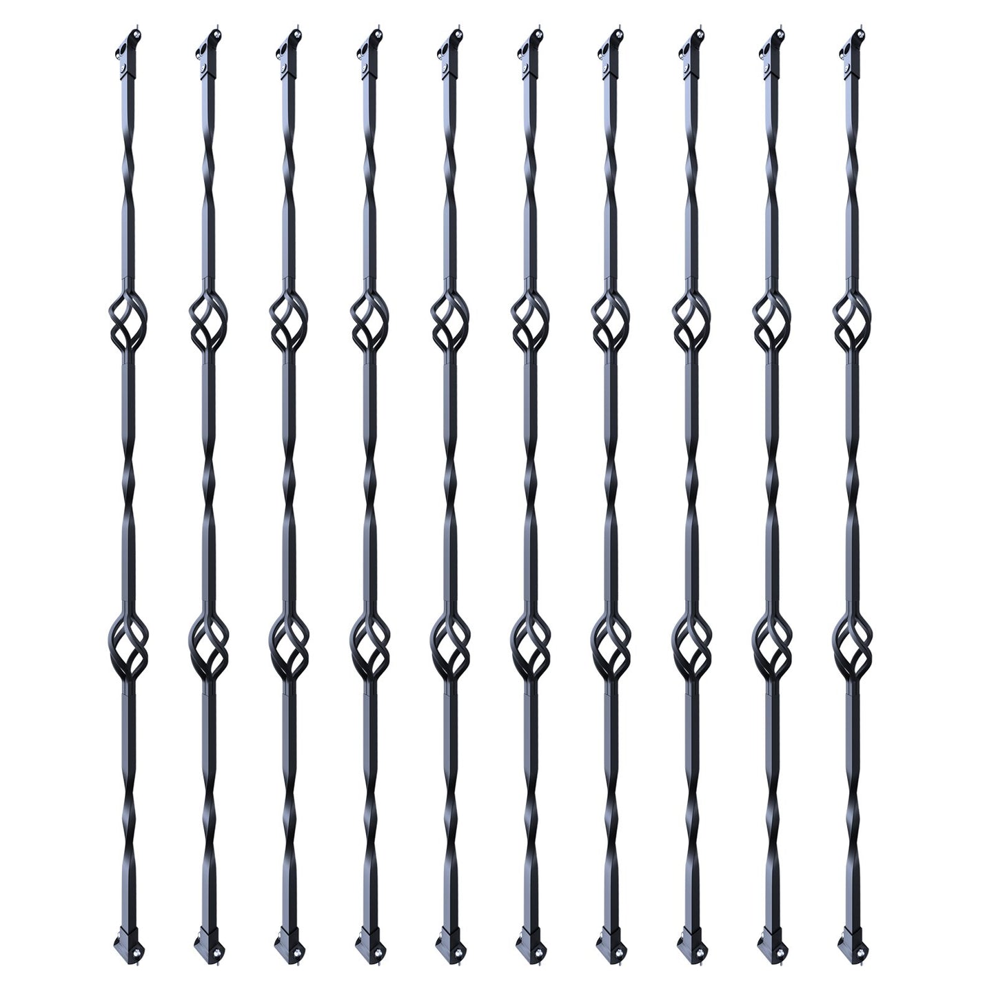 Trappstolar i metall, 44 tum x 1/2 tum galvaniserat stål dekorativa räckespindlar, 10-pack däcksräcken med ihåliga dubbla korgar, spiraltrappräcke med skor och skruvar