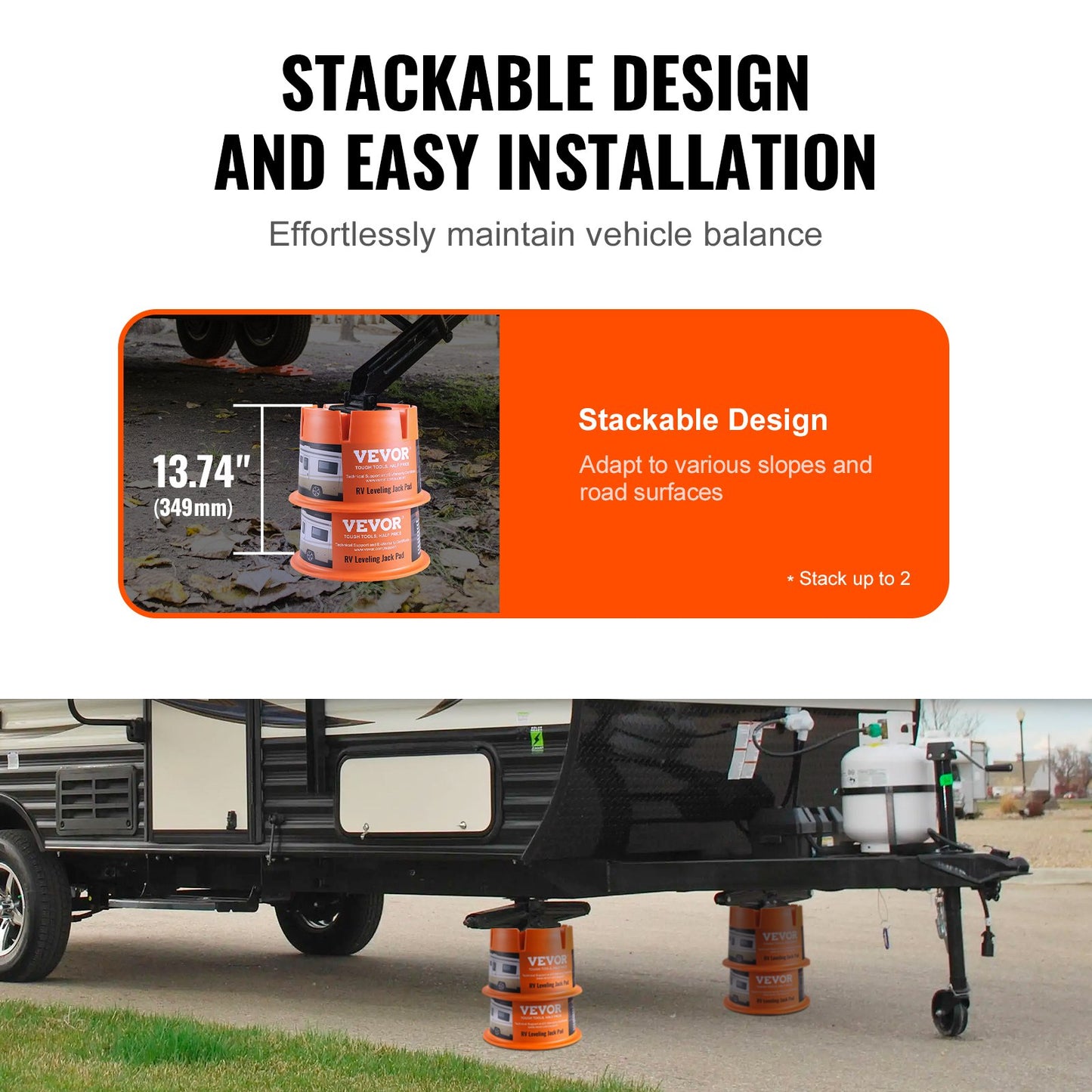 Trailer Jack Block, 2000 lbs Kapacitet per RV Leveling Block, högkvalitativ polypropylen RV Camper Stabilizer Blocks, RV Resetillbehör Används för alla tunga Jack, stolpe, fot, 5:e hjul, 2-pack