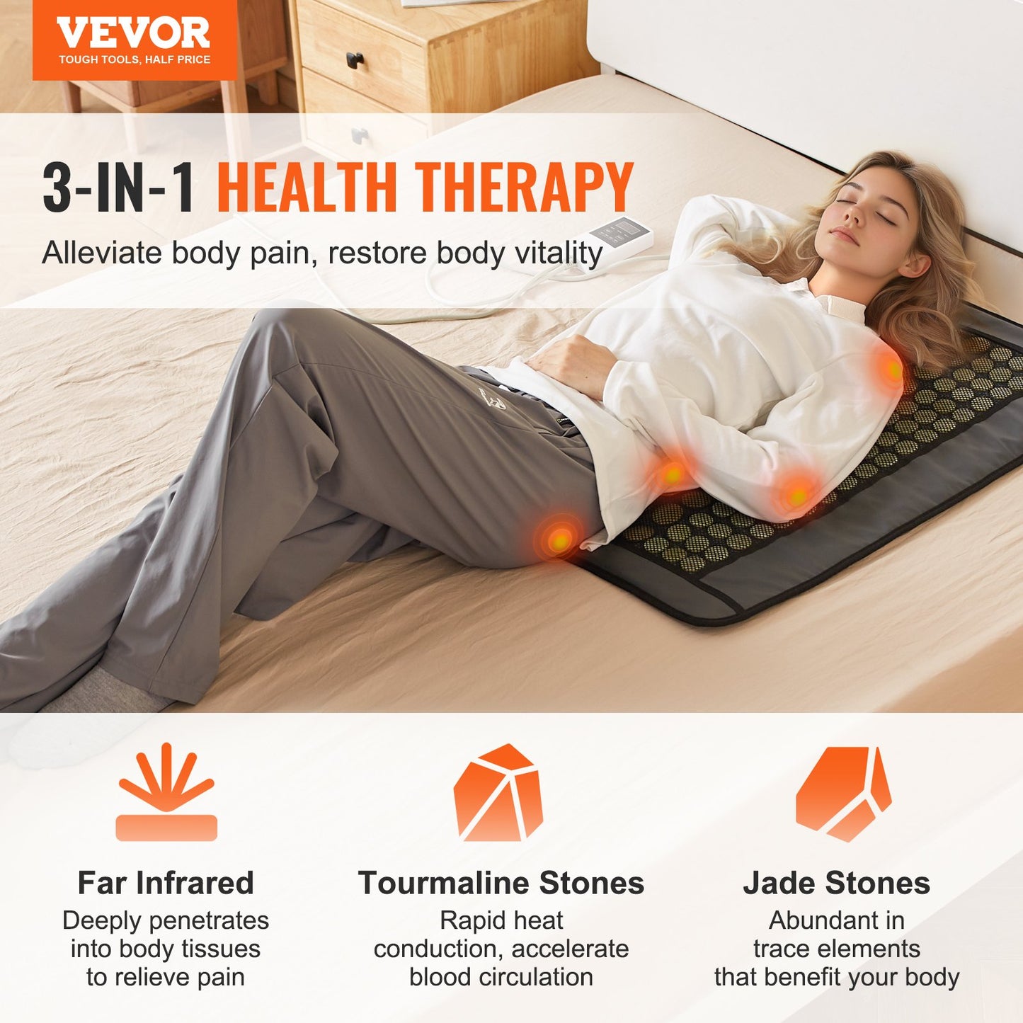 Far Infrared Heating Pad 108 Natural Jade 42 Tourmaline Stone Värmedyna