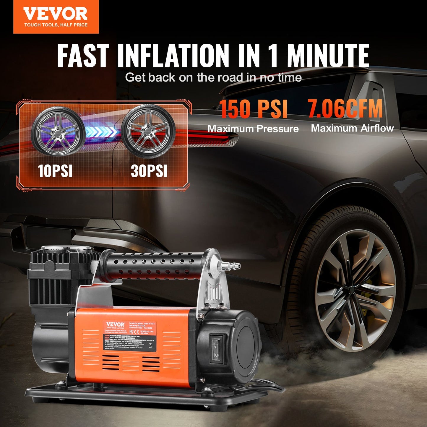 Heavy Duty luftkompressor 7.06CFM 150PSI Bärbar däckinflatorluftpump