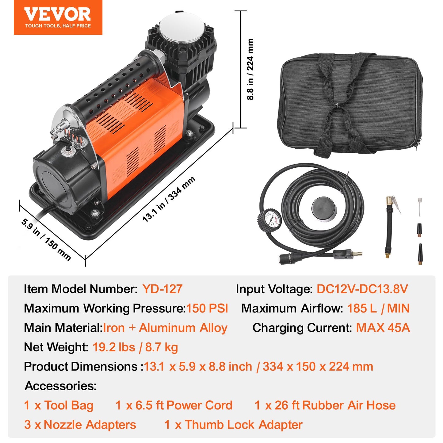 Heavy Duty luftkompressor 7.06CFM 150PSI Bärbar däckinflatorluftpump
