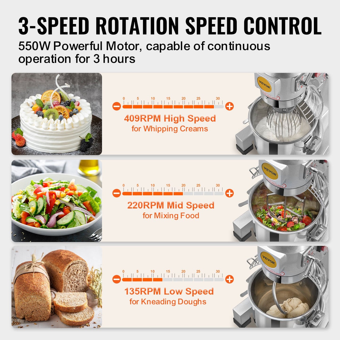 Commercial Food Mixer 14L 3-Speed Stand Dough Mixer 550W for Restaurant