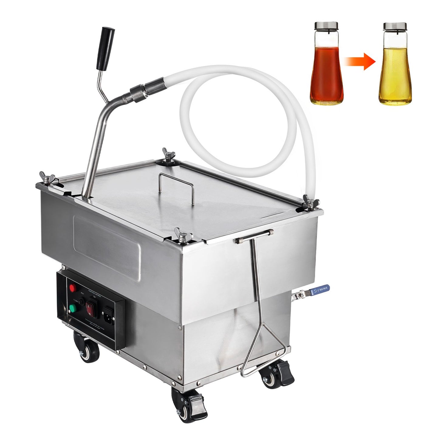 Mobiler Fritteusenfilter, 18 L Öltankkapazität, Ölfiltersystem mit 10 l/min Ölfiltrationsrate, Mobiles Fritteusenölfiltersystem mit Schwenkrädern, Ölschlauch für Hamburger im Restaurant