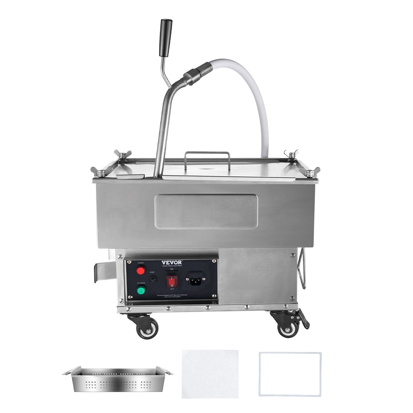 Mobiler Fritteusenfilter, 18 L Öltankkapazität, Ölfiltersystem mit 10 l/min Ölfiltrationsrate, Mobiles Fritteusenölfiltersystem mit Schwenkrädern, Ölschlauch für Hamburger im Restaurant