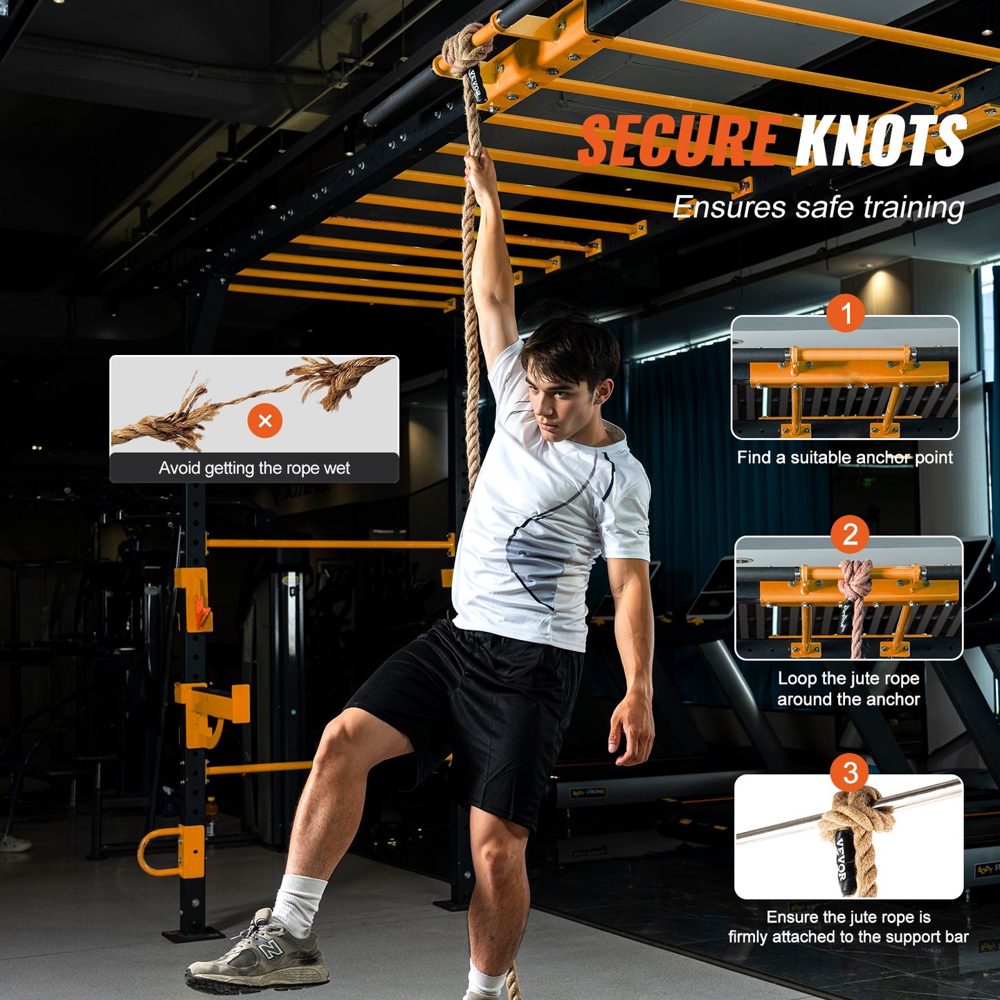 1"x50FT Gym klätterrep Fitness Styrketräningsrep Hemträning