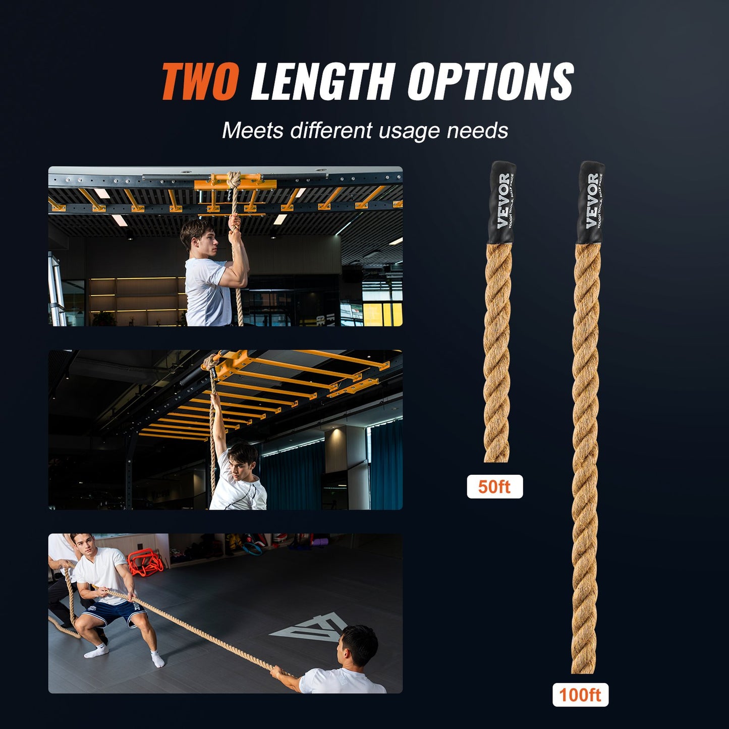 1"x50FT Gym klätterrep Fitness Styrketräningsrep Hemträning
