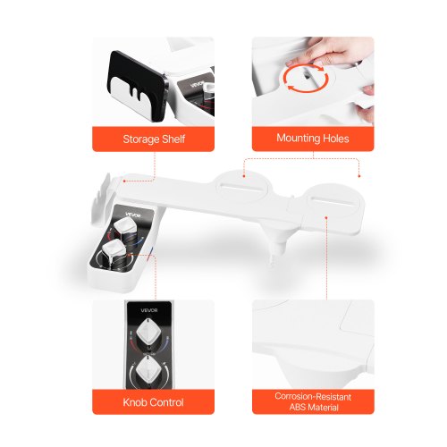 Bidet accessory for toilet, hot and cold, dual nozzles, adjustable pressure
