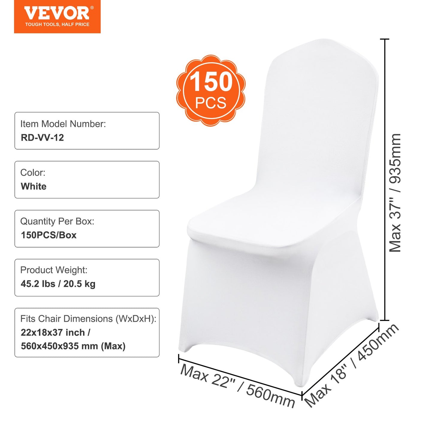 Universal 150 st Stolöverdrag Vit Spandex Stretch Vikbart Bröllop Flat Front
