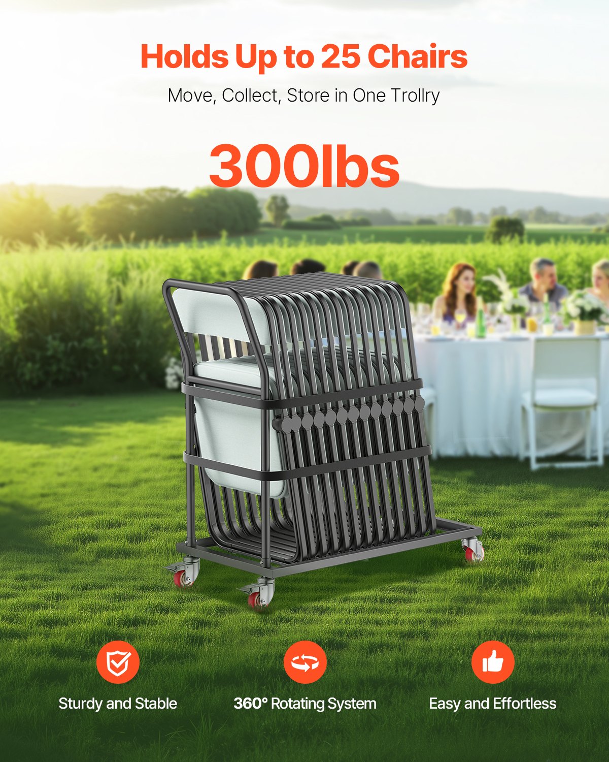 Folding chair cart for 25 chairs of 300 LBS L-shape vertical