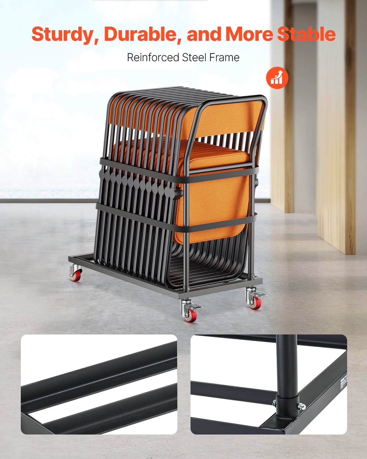 Folding chair cart for 25 chairs of 300 LBS L-shape vertical