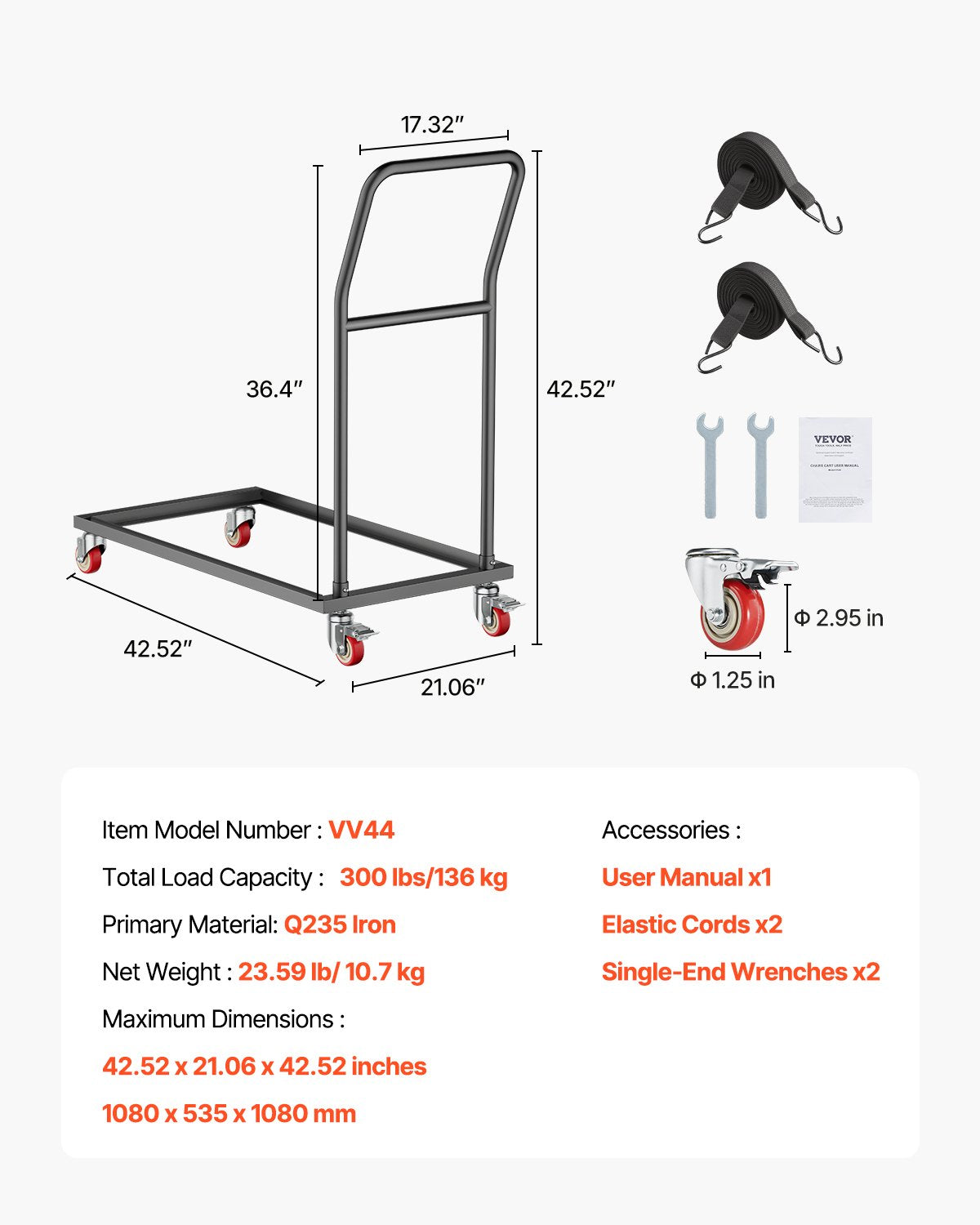 Folding chair cart for 25 chairs of 300 LBS L-shape vertical